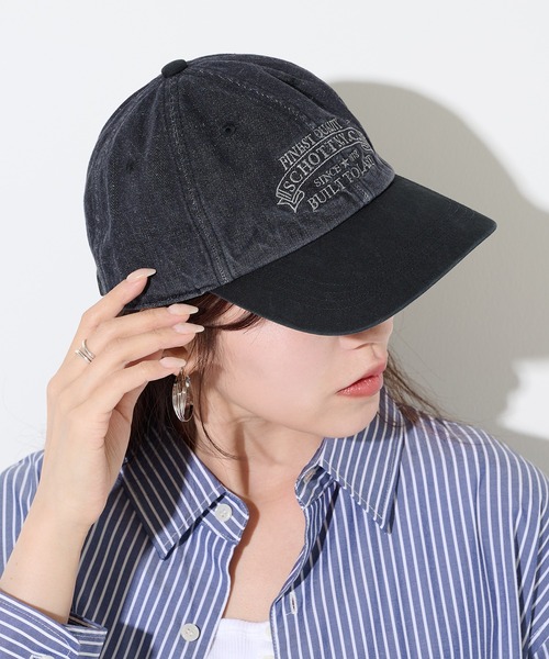 schott（ショット）の「【SCHOTT】ショット DENIM CAP デニムキャップ　ヴィンテージブリーチ加工　刺繍ロゴ SC150（キャップ・メンズ・ブラック/ブルー・FREE）」の10枚目の写真