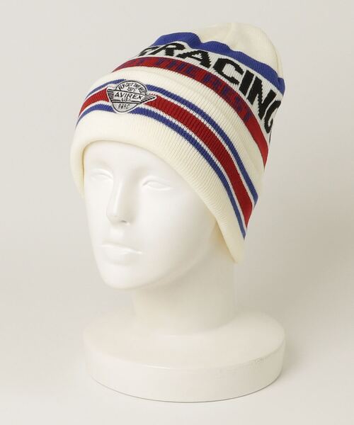 AVIREX（アヴィレックス）の「AVIREX /アヴィレックス / AX EX SURPLUS AVIREX AIR RACING CLUB / 81263400（ニットキャップ/ビーニー・メンズ・オフホワイト/ブラック/エンジ・FREE）」の6枚目の写真