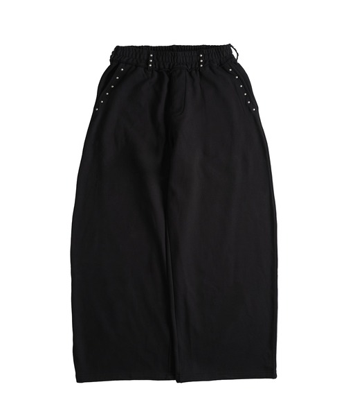 WISH FOR EVER（ウィッシュフォーエバー）の「STUDS DESIGN CURVE SWEAT PANTS / スタッズデザインカーブスウェットパンツ（その他パンツ・メンズ・グレー/ブラック・LARGE/SMALL/MEDIUM）」の4枚目の写真