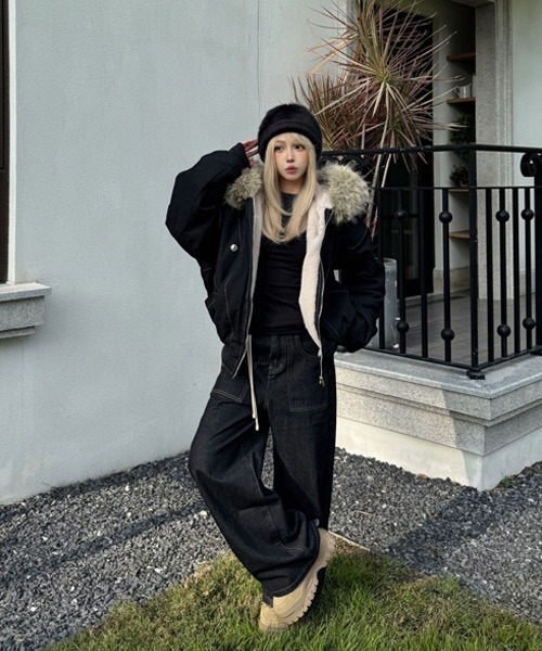 Ressaca（レサーカ）の「オーバーサイズファーフード付き裏ボアブルゾン（ブルゾン・レディース・グレー/ブラック・M/L）」の4枚目の写真