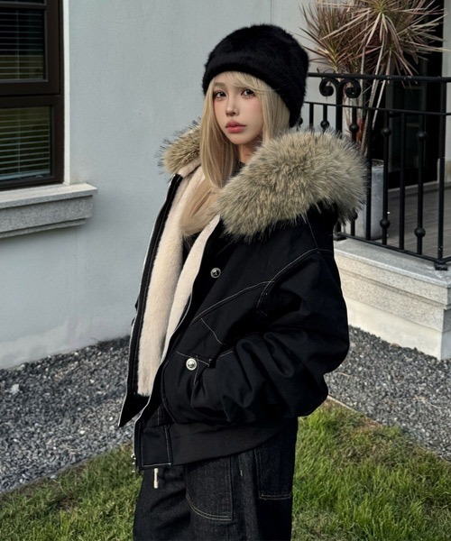 Ressaca（レサーカ）の「オーバーサイズファーフード付き裏ボアブルゾン（ブルゾン・レディース・グレー/ブラック・M/L）」の3枚目の写真