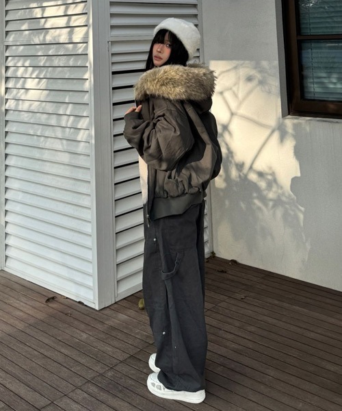 Ressaca（レサーカ）の「オーバーサイズファーフード付き裏ボアブルゾン（ブルゾン・レディース・グレー/ブラック・M/L）」の8枚目の写真