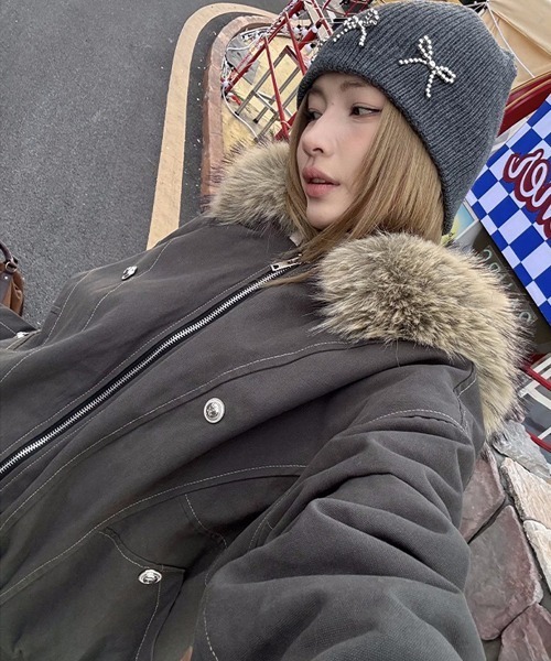 Ressaca（レサーカ）の「オーバーサイズファーフード付き裏ボアブルゾン（ブルゾン・レディース・グレー/ブラック・M/L）」の9枚目の写真