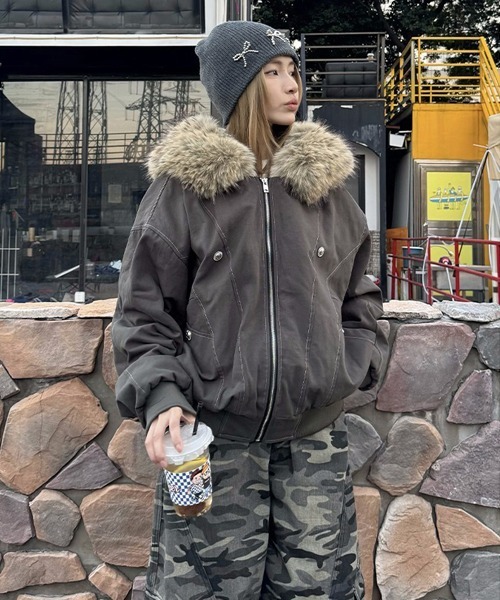 Ressaca（レサーカ）の「オーバーサイズファーフード付き裏ボアブルゾン（ブルゾン・レディース・グレー/ブラック・M/L）」の10枚目の写真