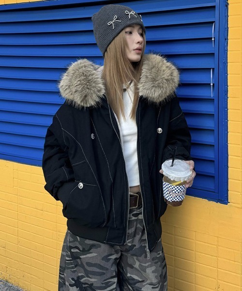 Ressaca（レサーカ）の「オーバーサイズファーフード付き裏ボアブルゾン（ブルゾン・レディース・グレー/ブラック・M/L）」の16枚目の写真