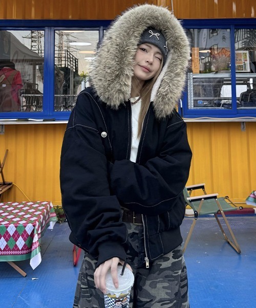 Ressaca（レサーカ）の「オーバーサイズファーフード付き裏ボアブルゾン（ブルゾン・レディース・グレー/ブラック・M/L）」の17枚目の写真