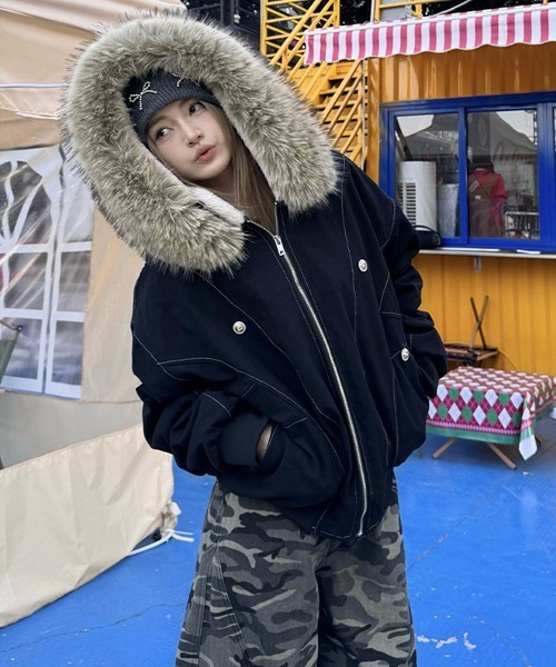 Ressaca（レサーカ）の「オーバーサイズファーフード付き裏ボアブルゾン（ブルゾン・レディース・グレー/ブラック・M/L）」の18枚目の写真