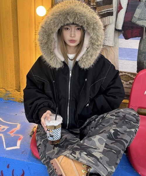 Ressaca（レサーカ）の「オーバーサイズファーフード付き裏ボアブルゾン（ブルゾン・レディース・グレー/ブラック・M/L）」の19枚目の写真