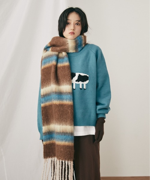 MERLOT（メルロー）の「ボリュームボーダーマフラー（マフラー・レディース・ピンク/グリーン/ブラウン・FREE）」の7枚目の写真