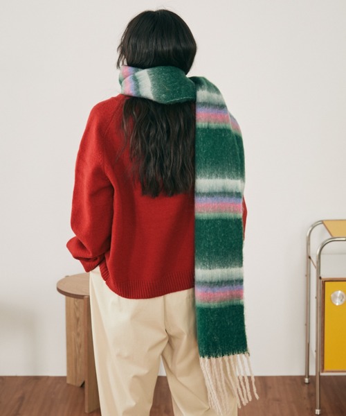 MERLOT（メルロー）の「ボリュームボーダーマフラー（マフラー・レディース・ピンク/グリーン/ブラウン・FREE）」の17枚目の写真