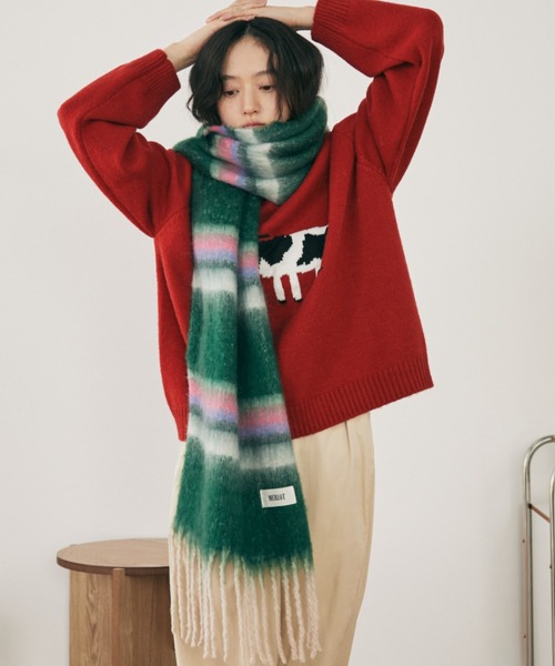 MERLOT（メルロー）の「ボリュームボーダーマフラー（マフラー・レディース・ピンク/グリーン/ブラウン・FREE）」の15枚目の写真