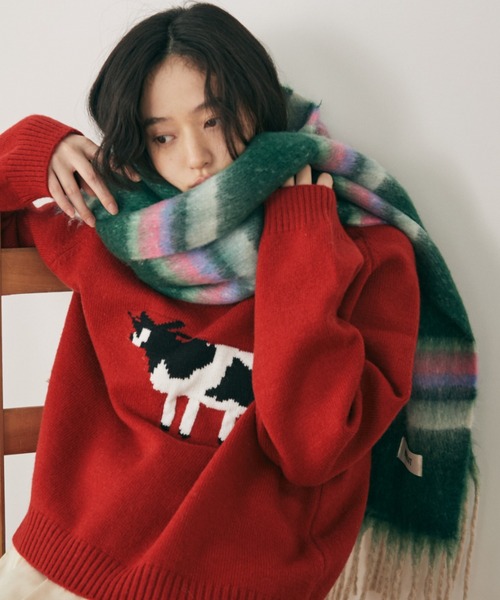 MERLOT（メルロー）の「ボリュームボーダーマフラー（マフラー・レディース・ピンク/グリーン/ブラウン・FREE）」の16枚目の写真