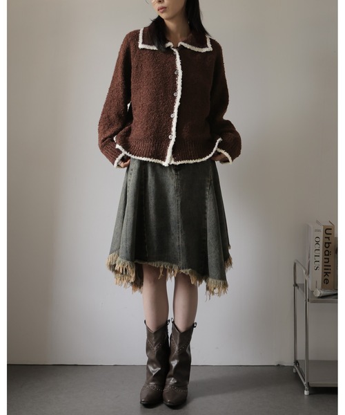 Ulysses（ユリシス）の「ポロカラー配色ニットカーディガン（カーディガン/ボレロ・レディース・グレー/ブラウン・M/S）」の22枚目の写真