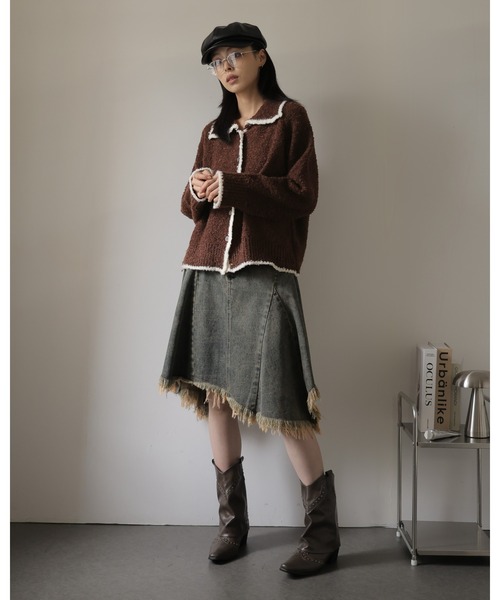 Ulysses（ユリシス）の「ポロカラー配色ニットカーディガン（カーディガン/ボレロ・レディース・グレー/ブラウン・M/S）」の11枚目の写真