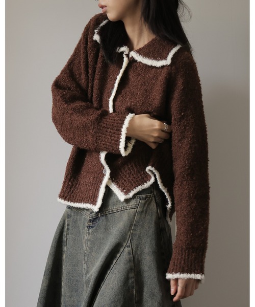 Ulysses（ユリシス）の「ポロカラー配色ニットカーディガン（カーディガン/ボレロ・レディース・グレー/ブラウン・M/S）」の13枚目の写真