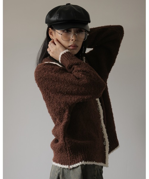 Ulysses（ユリシス）の「ポロカラー配色ニットカーディガン（カーディガン/ボレロ・レディース・グレー/ブラウン・M/S）」の16枚目の写真