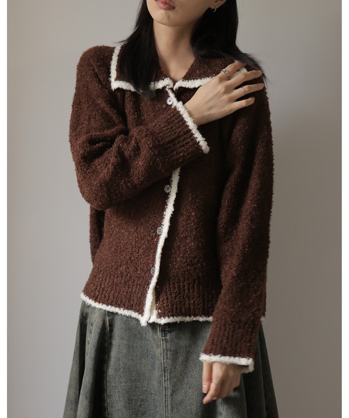 Ulysses（ユリシス）の「ポロカラー配色ニットカーディガン（カーディガン/ボレロ・レディース・グレー/ブラウン・M/S）」の7枚目の写真