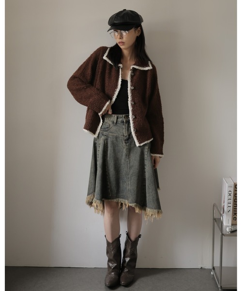 Ulysses（ユリシス）の「ポロカラー配色ニットカーディガン（カーディガン/ボレロ・レディース・グレー/ブラウン・M/S）」の8枚目の写真