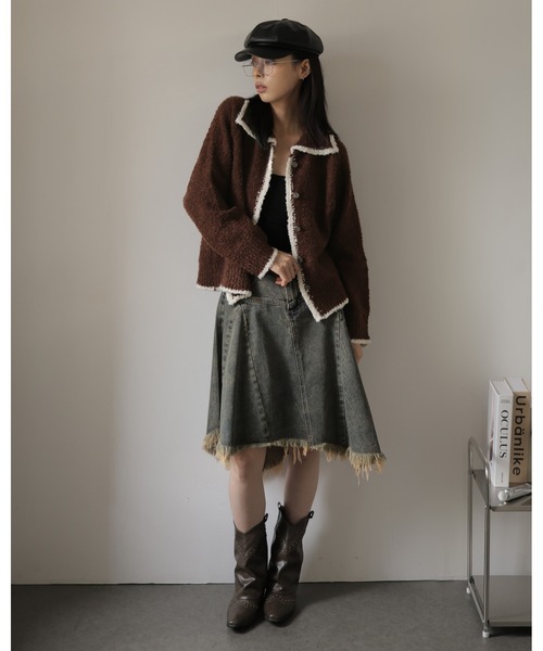 Ulysses（ユリシス）の「ポロカラー配色ニットカーディガン（カーディガン/ボレロ・レディース・グレー/ブラウン・M/S）」の9枚目の写真