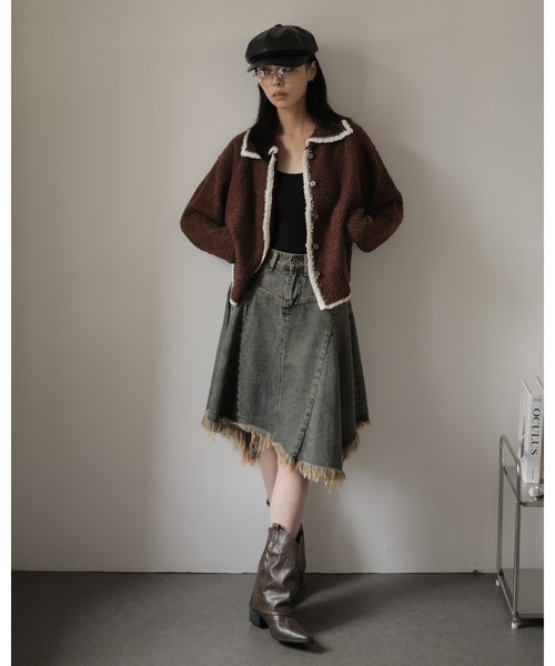 Ulysses（ユリシス）の「ポロカラー配色ニットカーディガン（カーディガン/ボレロ・レディース・グレー/ブラウン・M/S）」の10枚目の写真