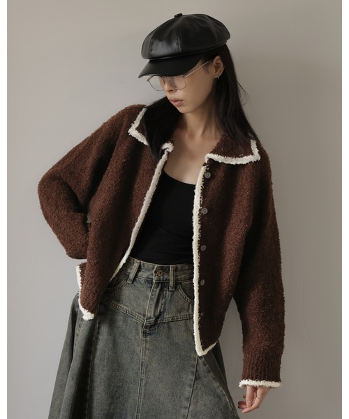 Ulysses（ユリシス）の「ポロカラー配色ニットカーディガン（カーディガン/ボレロ・レディース・グレー/ブラウン・M/S）」の3枚目の写真