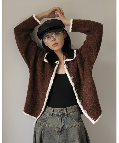 Ulysses（ユリシス）の「ポロカラー配色ニットカーディガン（カーディガン/ボレロ・レディース・グレー/ブラウン・M/S）」の4枚目の写真