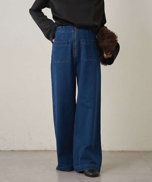 Omekashi（オメカシ）の「スウェットデニムフレアパンツ（デニムパンツ・レディース・ネイビー/チャコールグレー・38/36）」の9枚目の写真