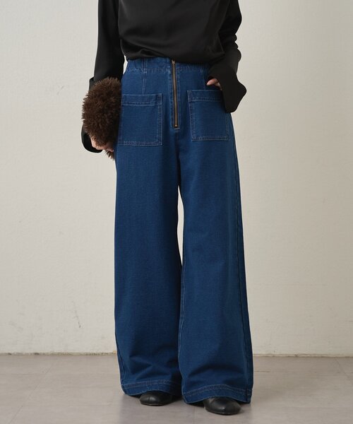 Omekashi（オメカシ）の「スウェットデニムフレアパンツ（デニムパンツ・レディース・ネイビー/チャコールグレー・38/36）」の10枚目の写真