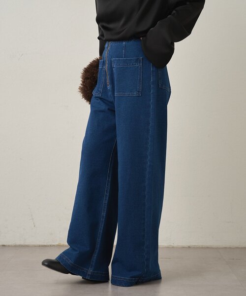 Omekashi（オメカシ）の「スウェットデニムフレアパンツ（デニムパンツ・レディース・ネイビー/チャコールグレー・38/36）」の13枚目の写真