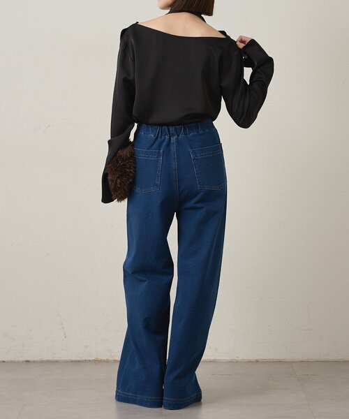 Omekashi（オメカシ）の「スウェットデニムフレアパンツ（デニムパンツ・レディース・ネイビー/チャコールグレー・38/36）」の15枚目の写真