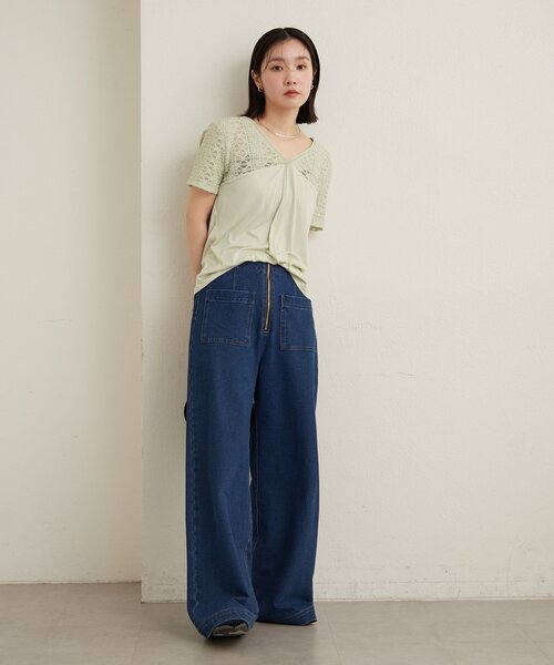 Omekashi（オメカシ）の「スウェットデニムフレアパンツ（デニムパンツ・レディース・ネイビー/チャコールグレー・38/36）」の16枚目の写真