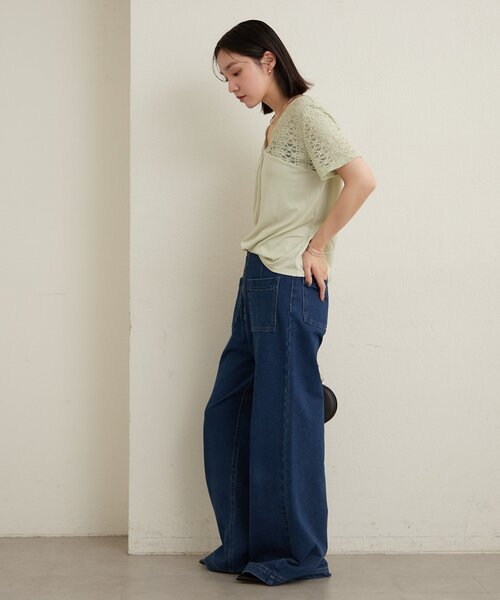 セール】スウェットデニムフレアパンツ（デニムパンツ）｜Omekashi