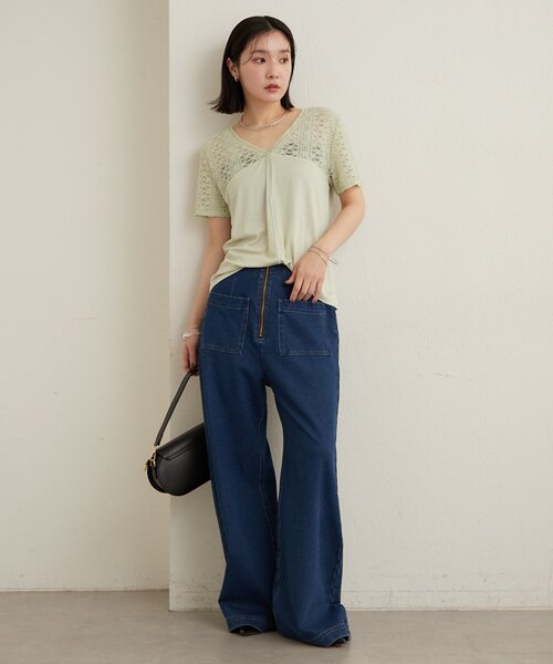 Omekashi（オメカシ）の「スウェットデニムフレアパンツ（デニムパンツ・レディース・ネイビー/チャコールグレー・38/36）」の18枚目の写真