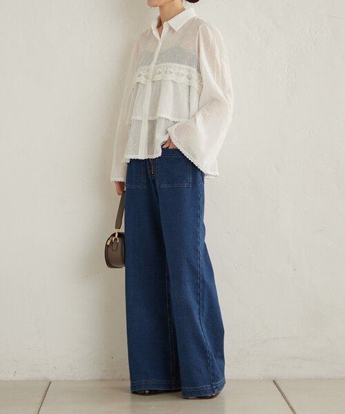 Omekashi（オメカシ）の「スウェットデニムフレアパンツ（デニムパンツ・レディース・ネイビー/チャコールグレー・38/36）」の20枚目の写真