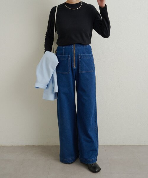 Omekashi(オメカシ)の「【全骨格対応】スウェットデニムフレアパンツ(デニムパンツ・レディース・ネイビー/チャコールグレー・38/36)」の6枚目の写真