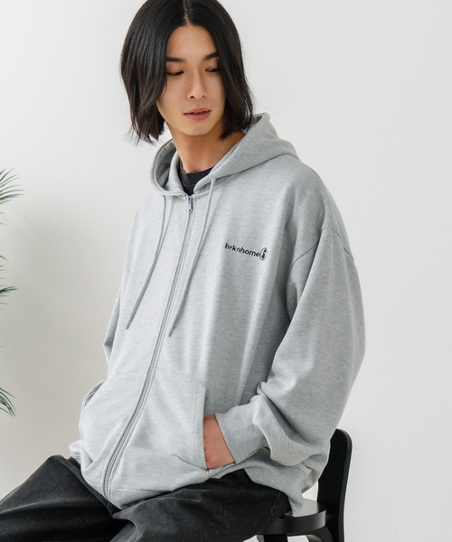 brknhome(ブロークンホーム)の「【BRKNHOME/ブロークンホーム】バックプリント フルジップ スウェットパーカー(パーカー・メンズ・ブラック/杢グレー・MEDIUM/LARGE)」の13枚目の写真