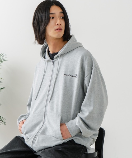 brknhome(ブロークンホーム)の「【BRKNHOME/ブロークンホーム】バックプリント フルジップ スウェットパーカー(パーカー・メンズ・ブラック/杢グレー・MEDIUM/LARGE)」の14枚目の写真