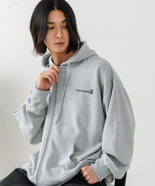 brknhome(ブロークンホーム)の「【BRKNHOME/ブロークンホーム】バックプリント フルジップ スウェットパーカー(パーカー・メンズ・ブラック/杢グレー・MEDIUM/LARGE)」の15枚目の写真