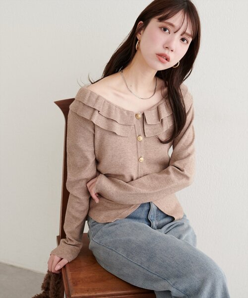 WEB限定】フリルカラーカーデ（カーディガン/ボレロ）｜natural