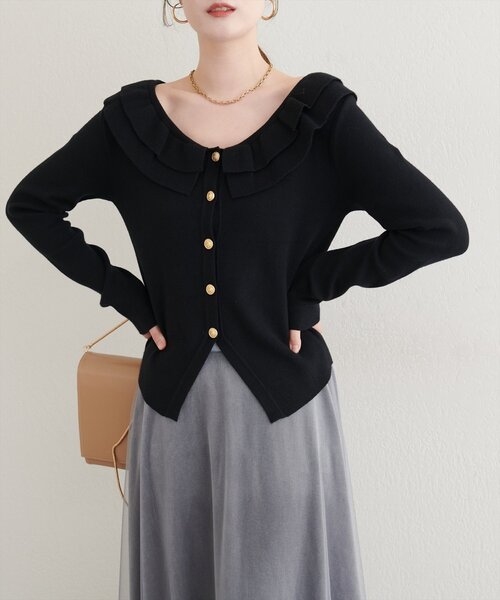 ジャストカヴァッリ フリル ボレロ カーディガン size40/黒 ◇■