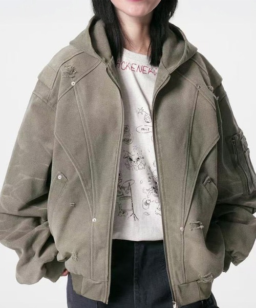 WESTSEA（ウエストシー）の「ダメージ加工 フルジップ ブルゾン（ブルゾン・メンズ・ミント/ベージュ/ブラック・L/M）」の6枚目の写真