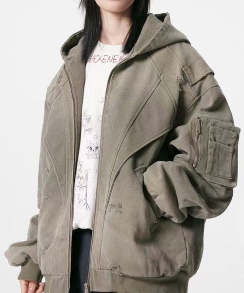 WESTSEA（ウエストシー）の「ダメージ加工 フルジップ ブルゾン（ブルゾン・メンズ・ミント/ベージュ/ブラック・L/M）」の7枚目の写真