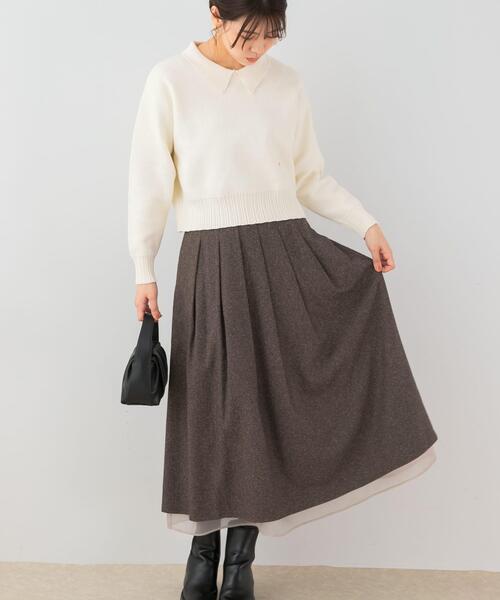 F by ROSSO（エフバイロッソ）の「F by ROSSO　ツイードライクフレアスカート（スカート・レディース・チャコールグレー/ブラウン・38/36）」の6枚目の写真
