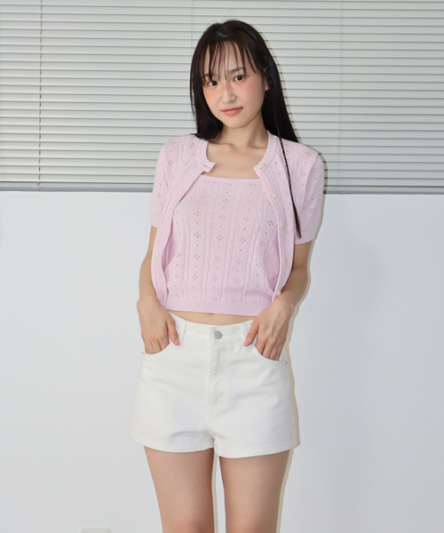RONRON(ロンロン)の「EYELET BUTTON KNIT CARDIGAN SOFT PURPLE(カーディガン/ボレロ・レディース・その他・FREE)」の3枚目の写真