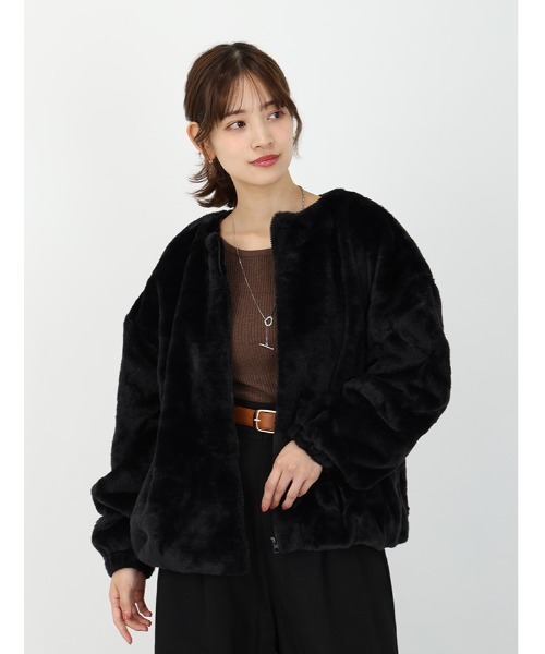ファーブルゾン ヒビ割れ加工 着画あり フェイクファーノーカラーブルゾン（ブルゾン）｜fifth（フィフス）の