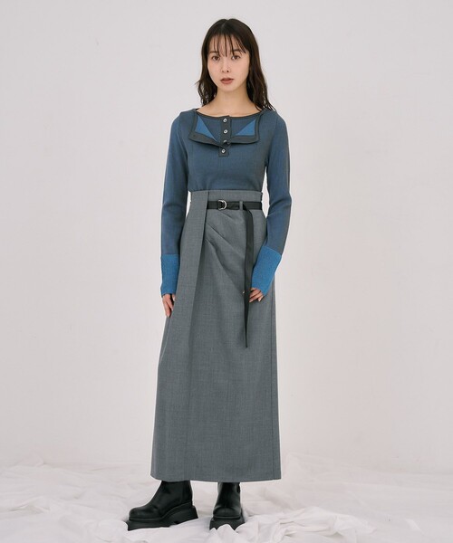 UNITED TOKYO(ユナイテッドトウキョウ)の「【残りわずか!】タックドレープアイラインスカート|オフィスカジュアル/オケージョン/ストレッチ/防シワ/通勤/細見え/冬服(スカート・レディース・ブラウン/グレー・1/2)」の3枚目の写真