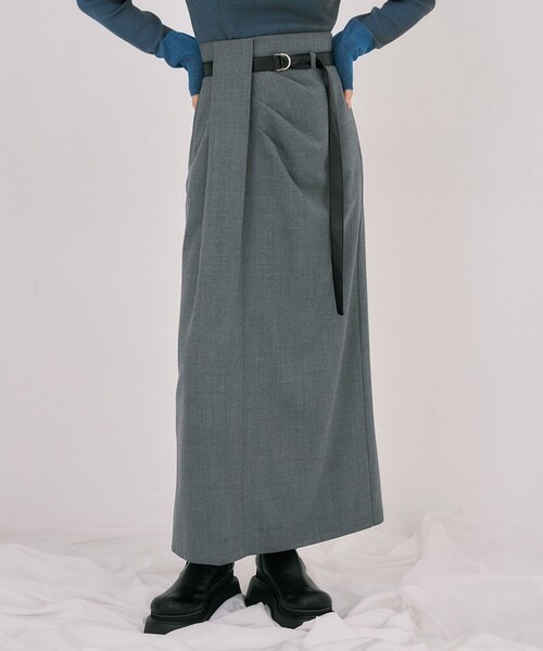 UNITED TOKYO(ユナイテッドトウキョウ)の「【残りわずか!】タックドレープアイラインスカート|オフィスカジュアル/オケージョン/ストレッチ/防シワ/通勤/細見え/冬服(スカート・レディース・ブラウン/グレー・1/2)」の4枚目の写真