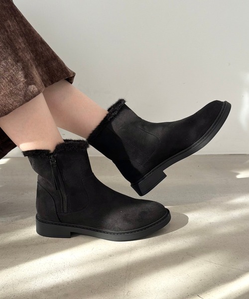 セール】サイドジップ スエード ファー ショートブーツ /52412（ブーツ