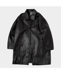 ワークフレンチクラシックオーバーサイズハーフレザーコート[ブラック]