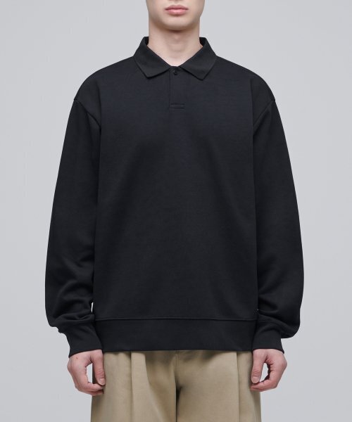MUSINSA STANDARD（ムシンサスタンダード）の「フラットテリーリラックスフィットカラー付きスウェットシャツ[ブラック]（スウェット・メンズ・その他・SMALL/MEDIUM/LARGE/X-LARGE/XX-LARGE）」の2枚目の写真